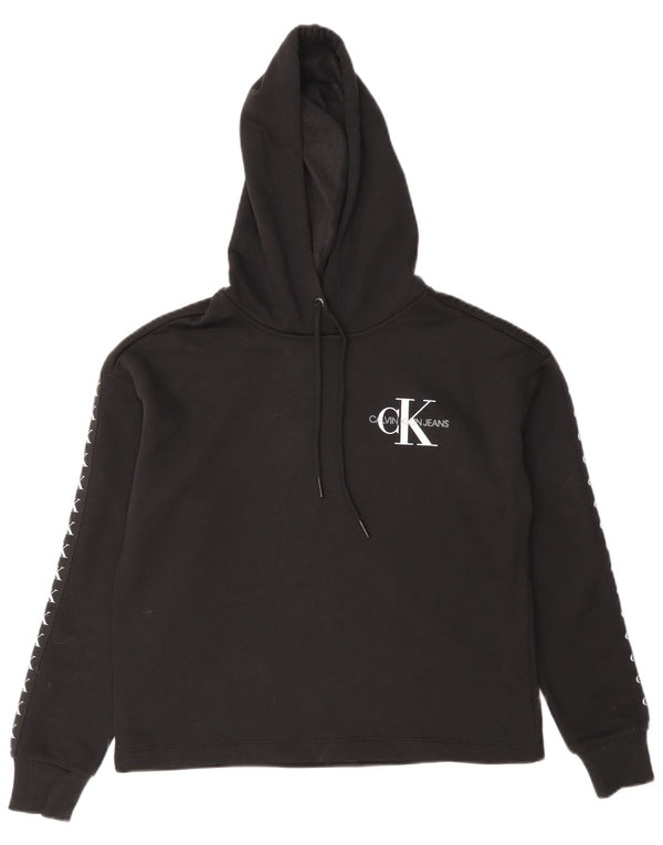 Maglione con cappuccio oversize grafico da donna Calvin Klein Jeans UK 6 XS Nero