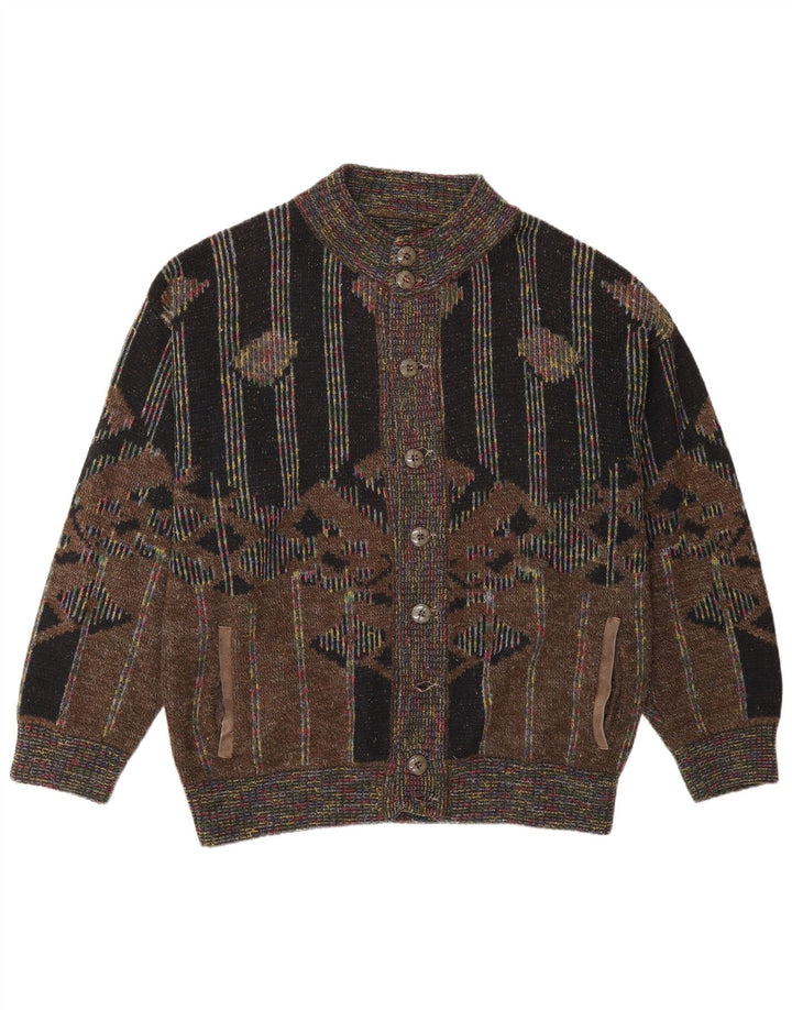 Maglione cardigan da uomo vintage marrone medio geometrico