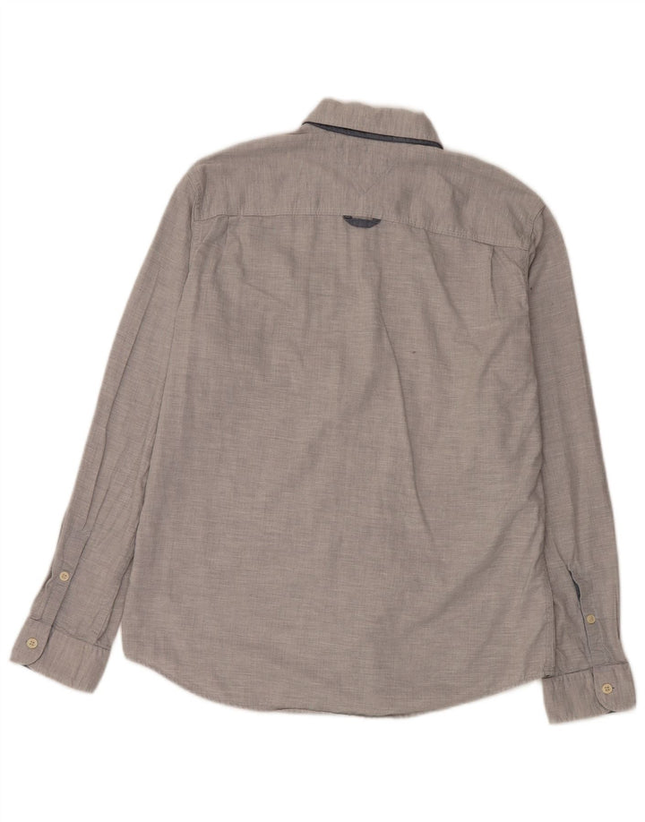 Camicia da uomo Tommy Hilfiger Large in cotone a spina di pesce grigio