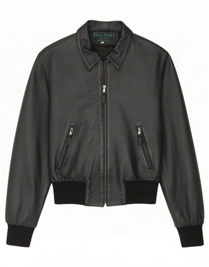 Giacca bomber in pelle vintage da donna IT 44 media nera