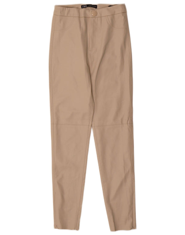 Leggings Zara da donna in ecopelle XS W24 L27 Beige in poliuretano