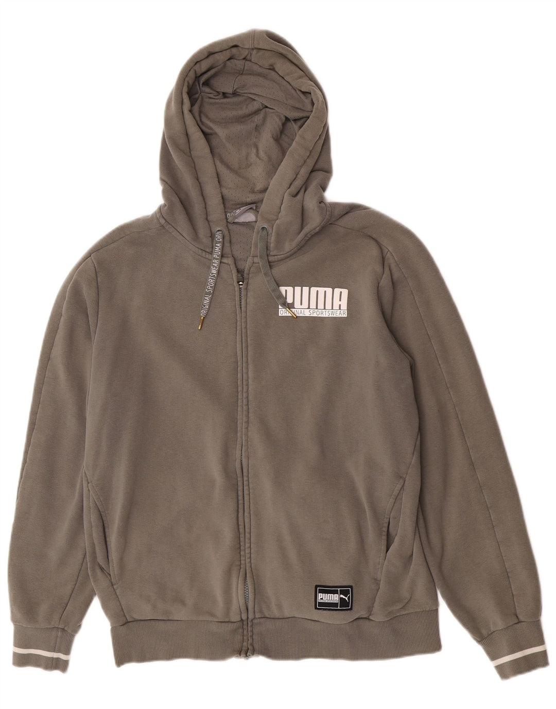 Felpa con cappuccio e zip grafica Puma da uomo in cotone kaki medio