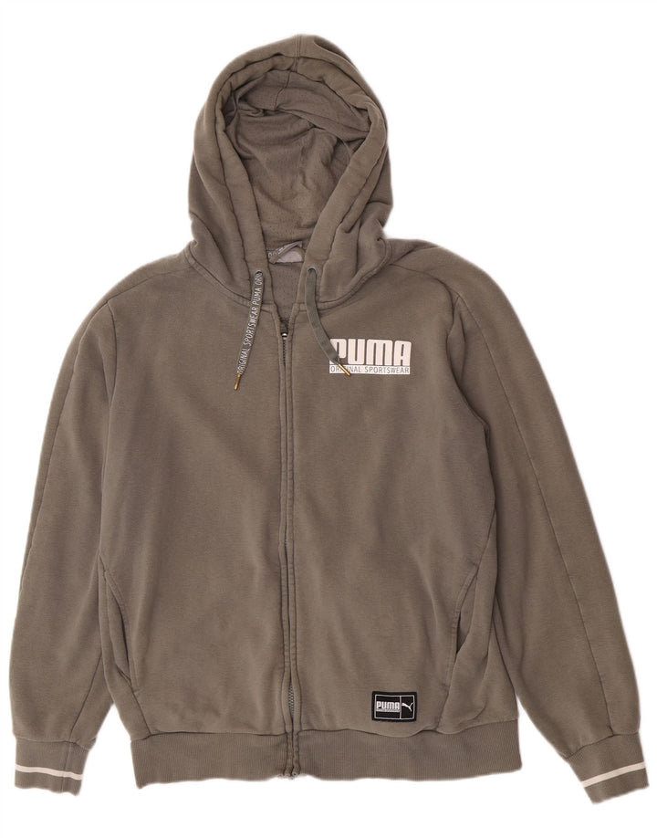 Felpa con cappuccio e zip grafica Puma da uomo in cotone kaki medio