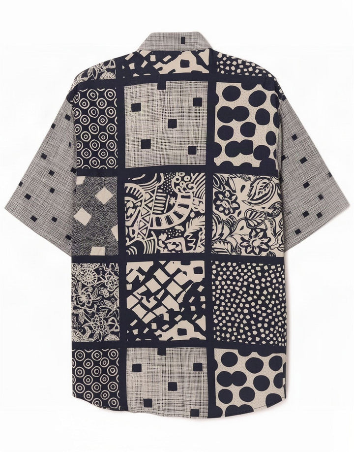Leader Camicia a maniche corte da uomo grande in viscosa patchwork blu navy