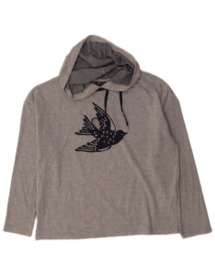 Marks & Spencer Top grafico da donna con cappuccio manica lunga UK 14 Large Grigio