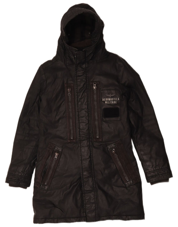 Aeronautica Militare Cappotto imbottito in cera con cappuccio da uomo UK 42 XL Nero sintetico
