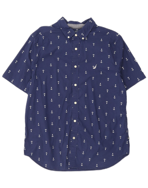 Camicia da uomo Nautica elasticizzata a maniche corte con motivo astratto, grande, blu navy