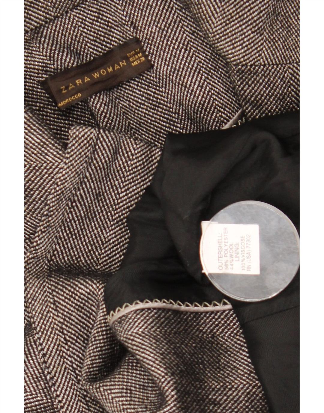 Cappotto da marinaio da donna Zara UK 12 Poliestere a spina di pesce grigio medio