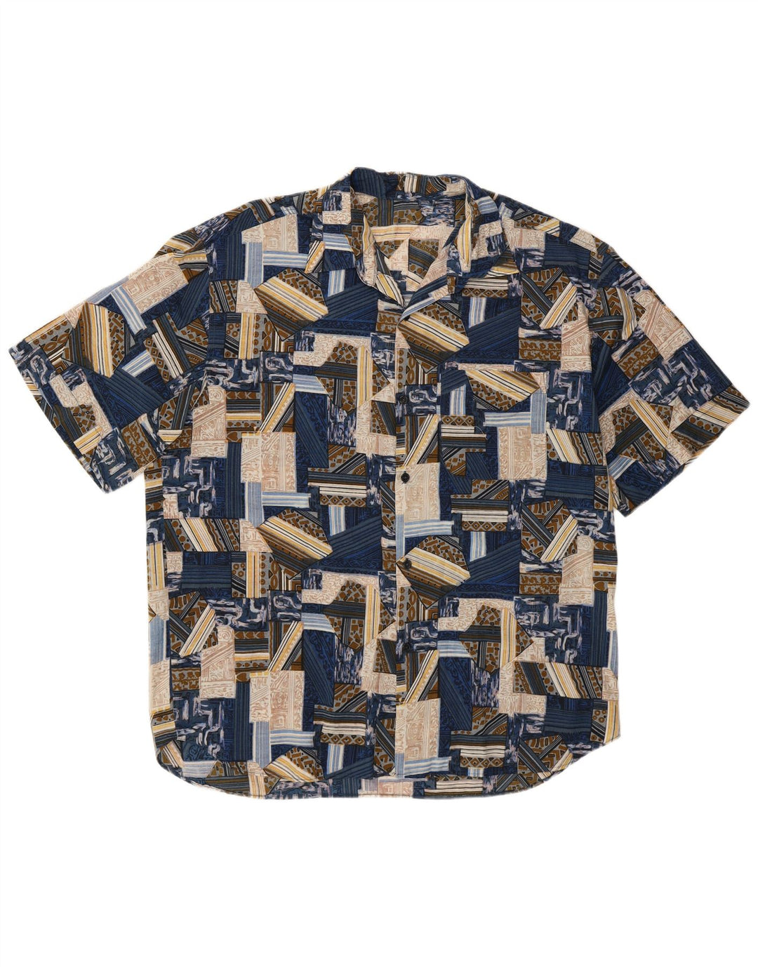 Camicia vintage da uomo a maniche corte XL patchwork blu