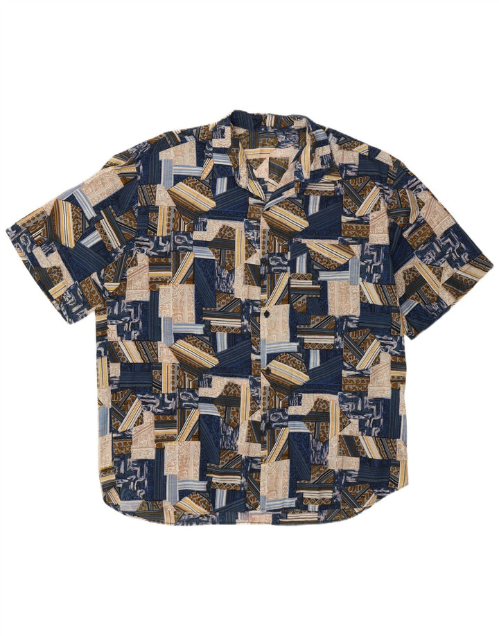 Camicia vintage da uomo a maniche corte XL patchwork blu