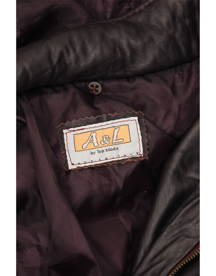 Giacca in pelle con cappuccio da donna VINTAGE UK 16 grande marrone