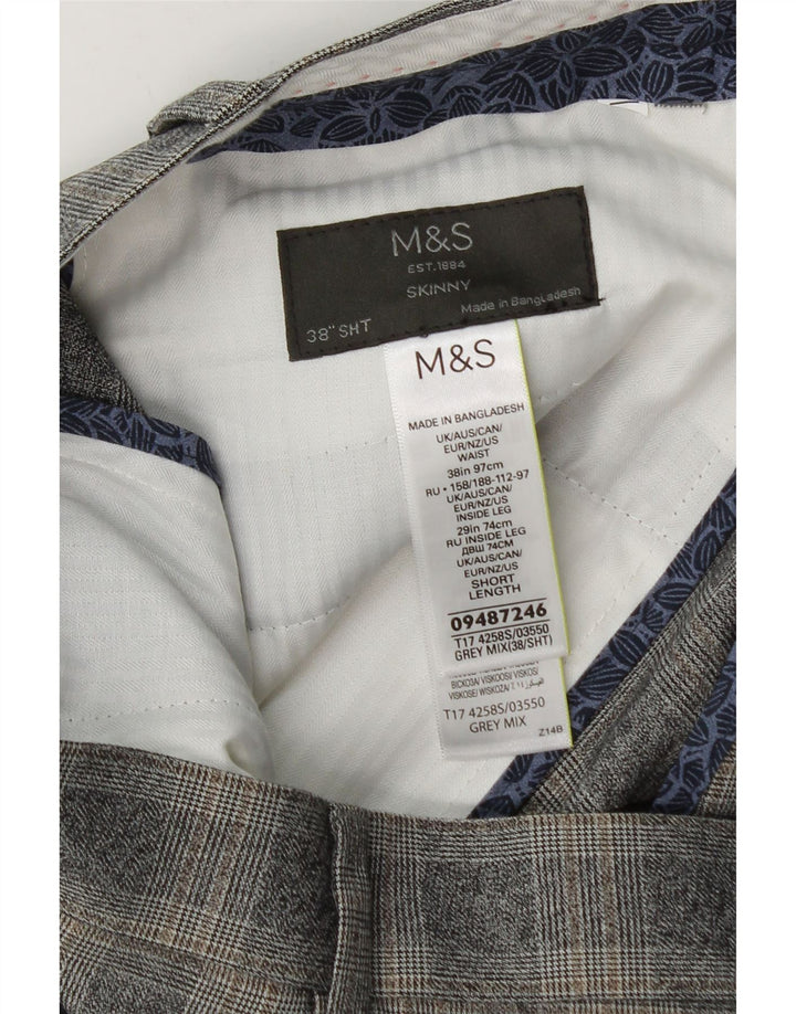 Pantaloni da abito slim da uomo Marks & Spencer W38 L29 Poliestere a quadri grigi