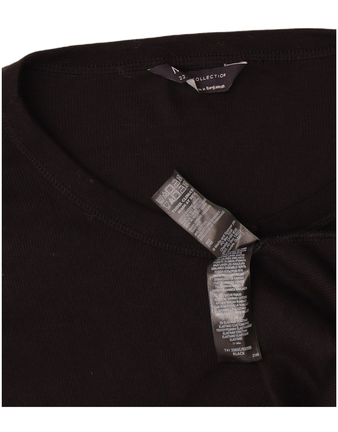 Top manica lunga da donna Marks & Spencer UK 22 3XL cotone nero
