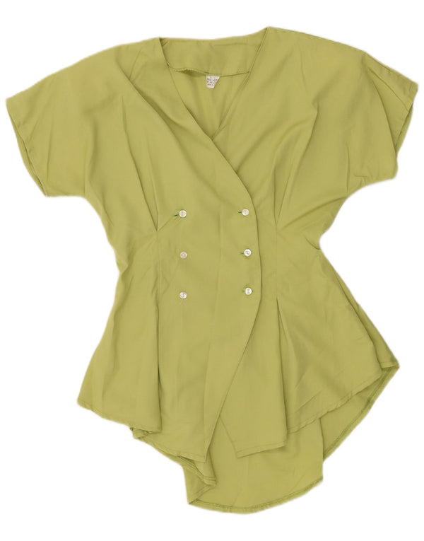 Camicetta vintage da donna a maniche corte UK 10 piccola viscosa verde