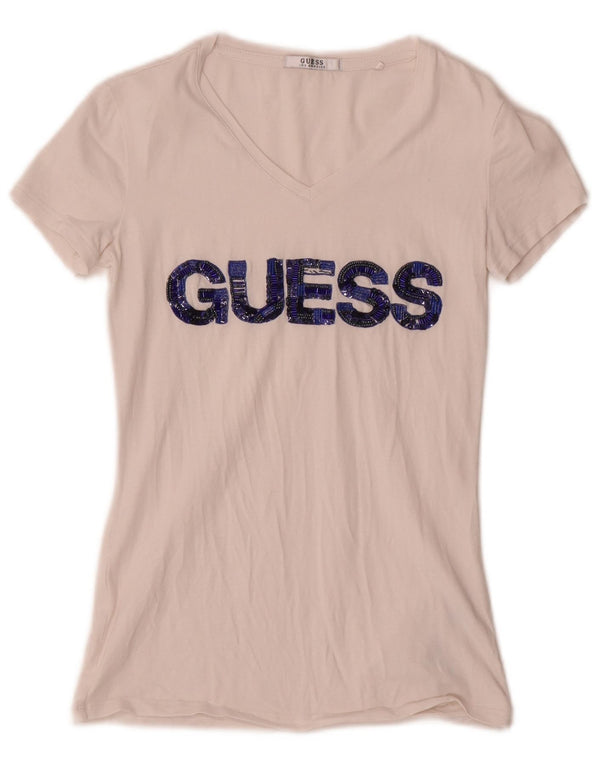 Guess T-shirt grafica da donna Top UK 4 XS Cotone bianco