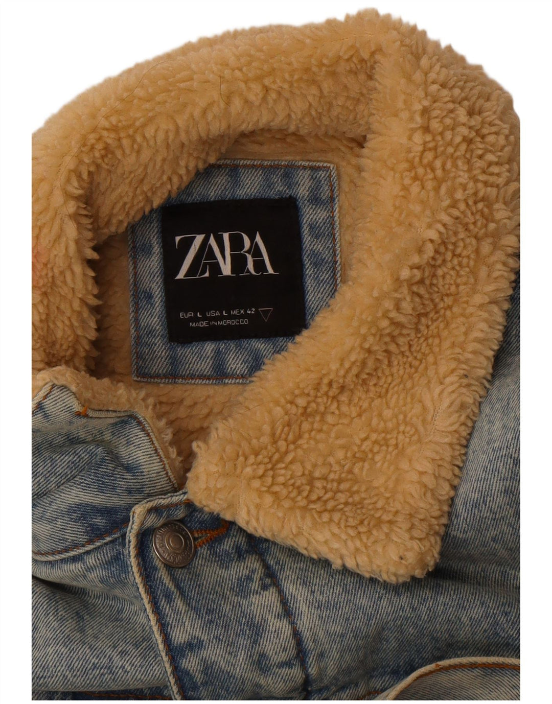 Giacca Zara da uomo in denim sherpa UK 40 grande poliestere blu