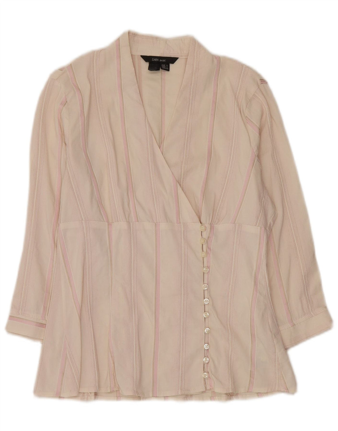 Camicia Zara da donna con maniche a 3/4, taglia UK 10, piccola, in cotone a righe bianche
