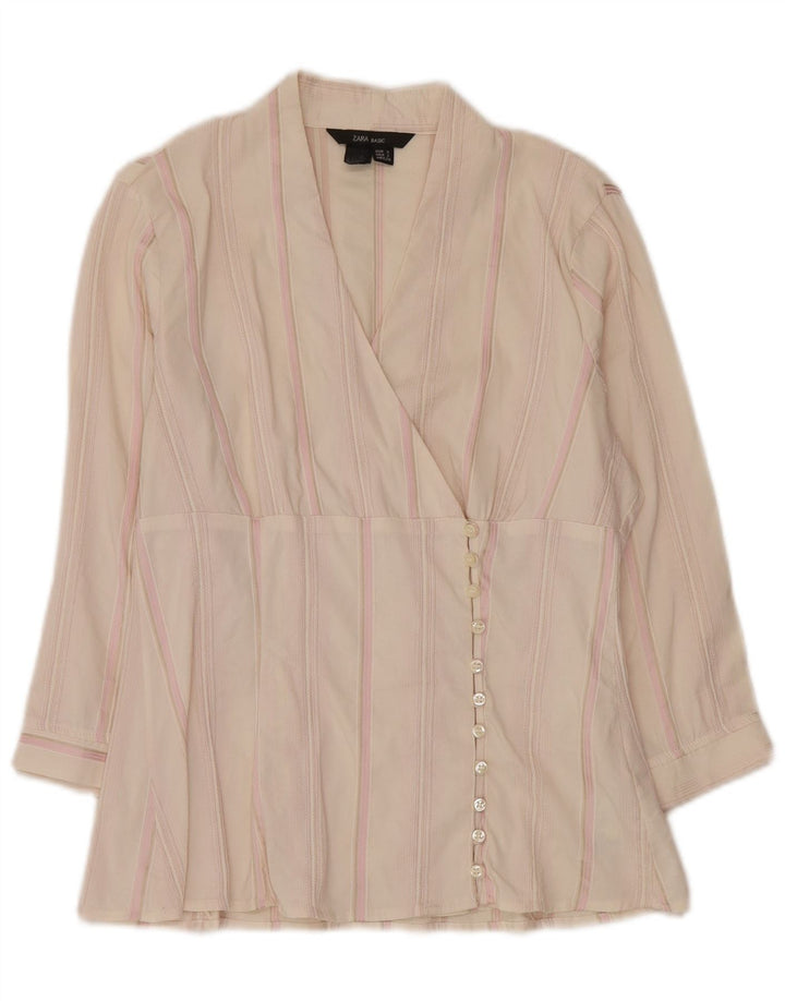 Camicia Zara da donna con maniche a 3/4, taglia UK 10, piccola, in cotone a righe bianche