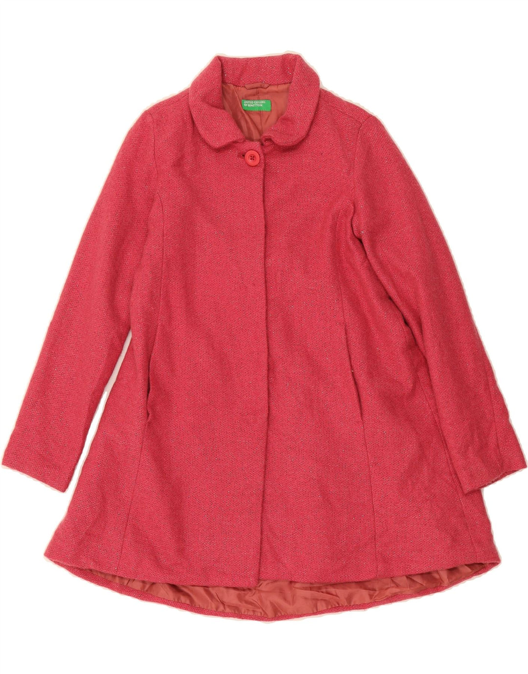 BENETTON Girls Overcoat 9-10 Years XL Pink Wool Vintage Benetton and Second-Hand Benetton from Messina Hembry 