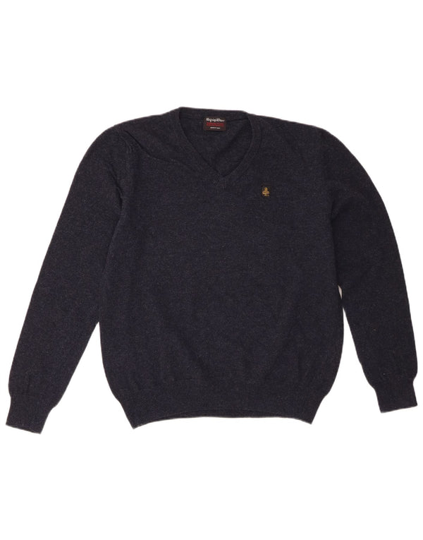 REFRIGIWEAR Womens V-Neck Jumper Sweater UK 18 XL Navy Blue Wool