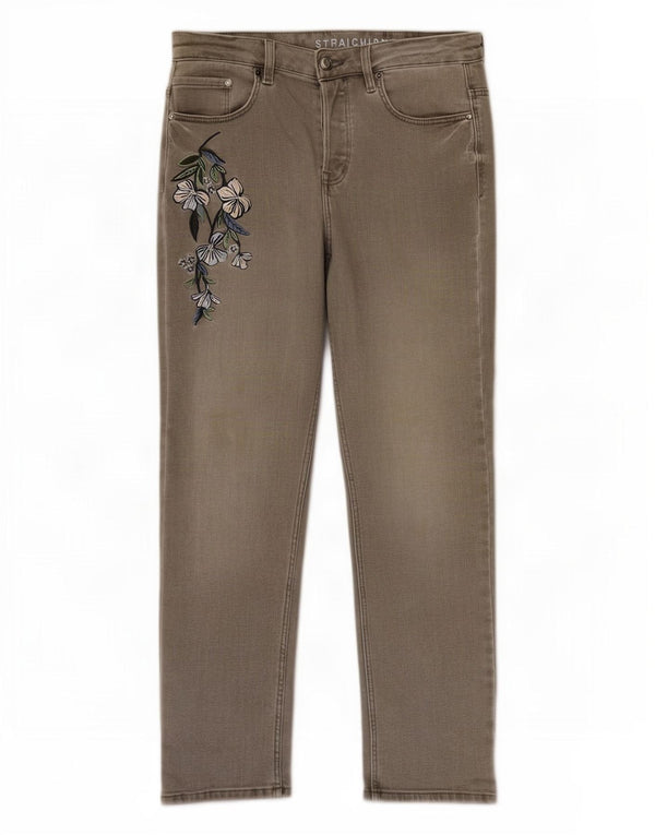 Jeans dritti da donna Marks & Spencer UK 10 piccoli W30 L25 grigio floreale