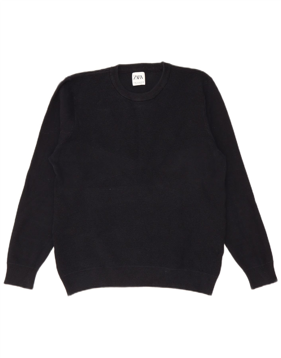 Maglione maglione girocollo da uomo Zara in cotone gessato nero medio