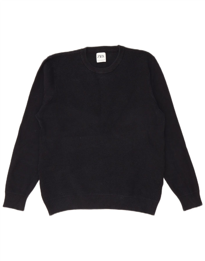 Maglione maglione girocollo da uomo Zara in cotone gessato nero medio