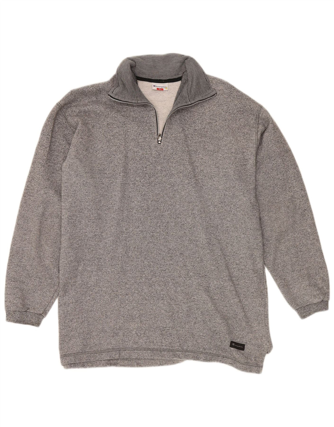 CHAMPION Mens Zip Neck Sweatshirt Jumper XL Grey Flecked Cotton