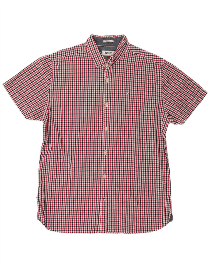 TOMMY HILFIGER Camicia da uomo a maniche corte vestibilità regolare a quadri rossi grandi