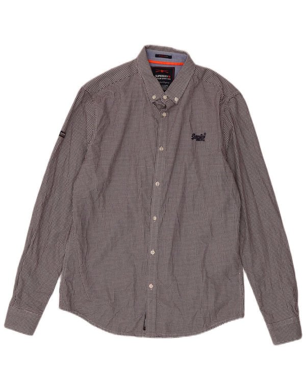 Superdry Mens Shirt Medium Burgundy Houndstooth Cotton