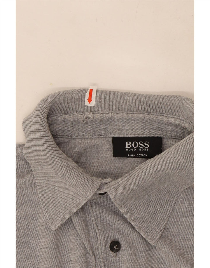 Polo da uomo Hugo Boss in cotone screziato grigio medio