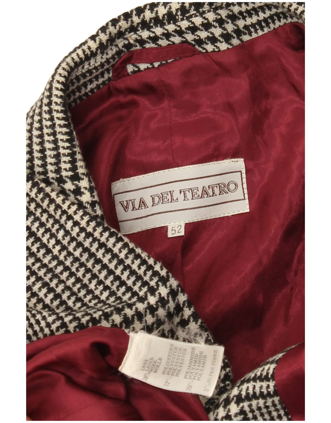 Giacca blazer da uomo a 2 bottoni VINTAGE IT 52 XL in lana pied de poule nera