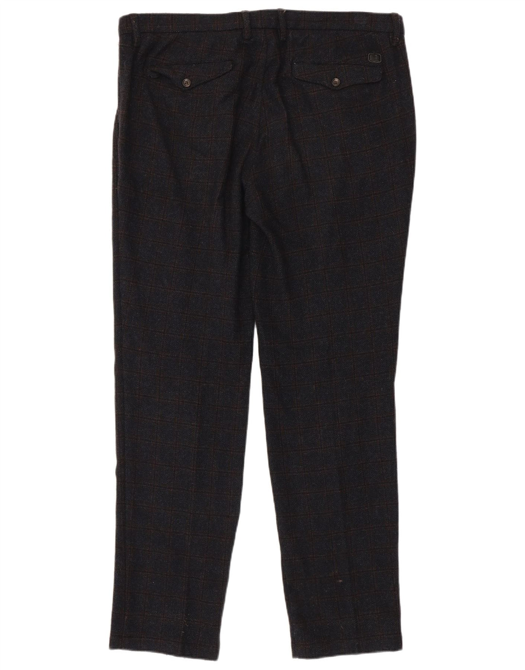 Pantaloni da Abito Dritti Trussardi Uomo W38 L33 Blu Navy a Quadri