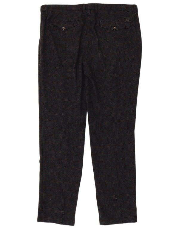 Pantaloni da Abito Dritti Trussardi Uomo W38 L33 Blu Navy a Quadri