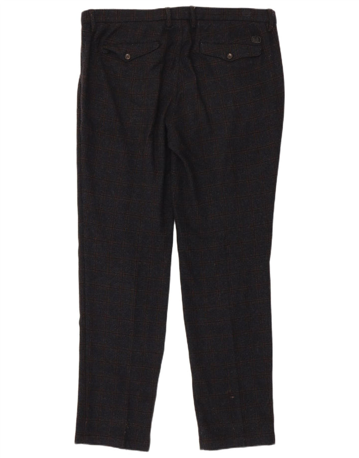 Pantaloni da Abito Dritti Trussardi Uomo W38 L33 Blu Navy a Quadri