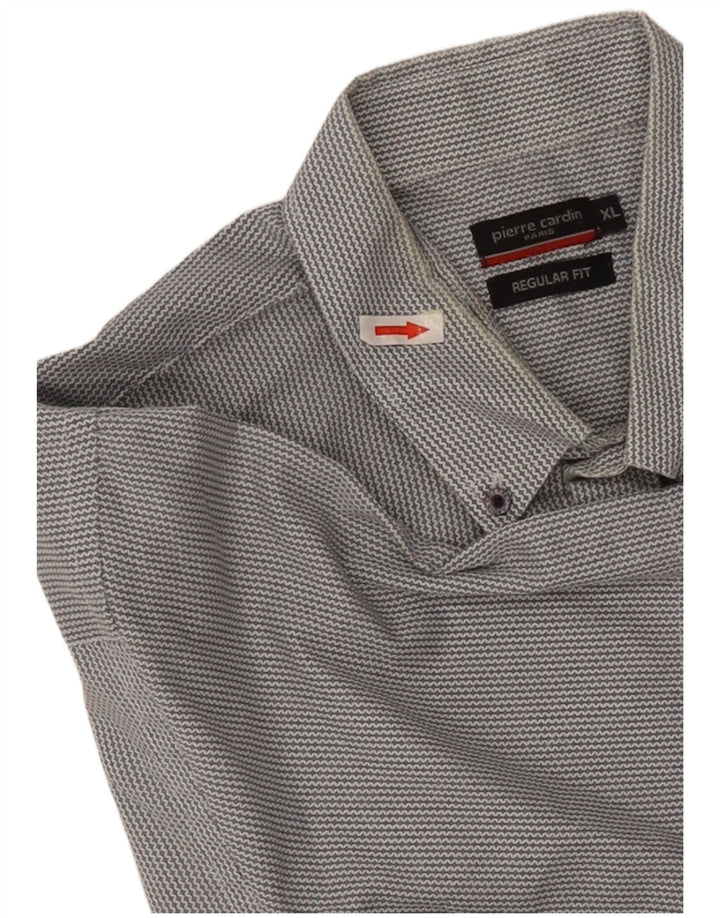 Camicia da uomo a maniche corte Regular Fit Pierre Cardin XL grigio Chevron poliestere