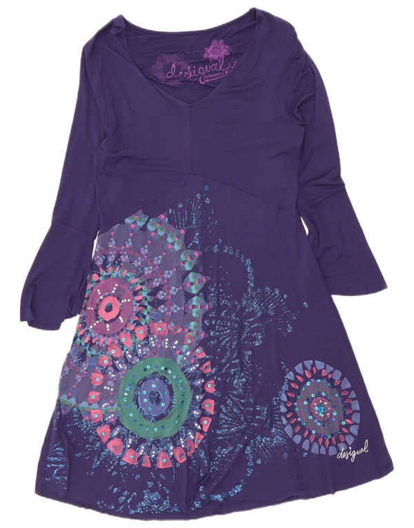 Desigual Abito da donna a linea A con grafica UK 12 Medio Viola geometrico