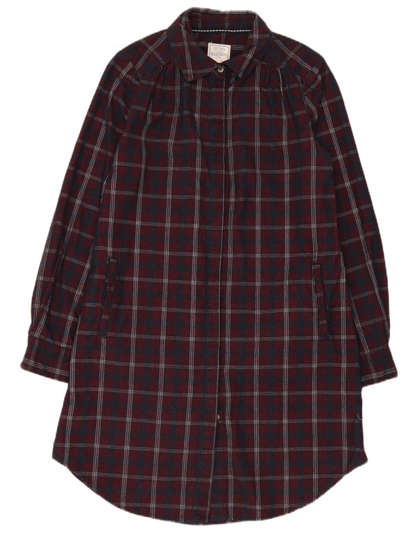 Abito camicia da donna vestibilità ampia Fat Face UK 8 Piccolo cotone a quadri bordeaux