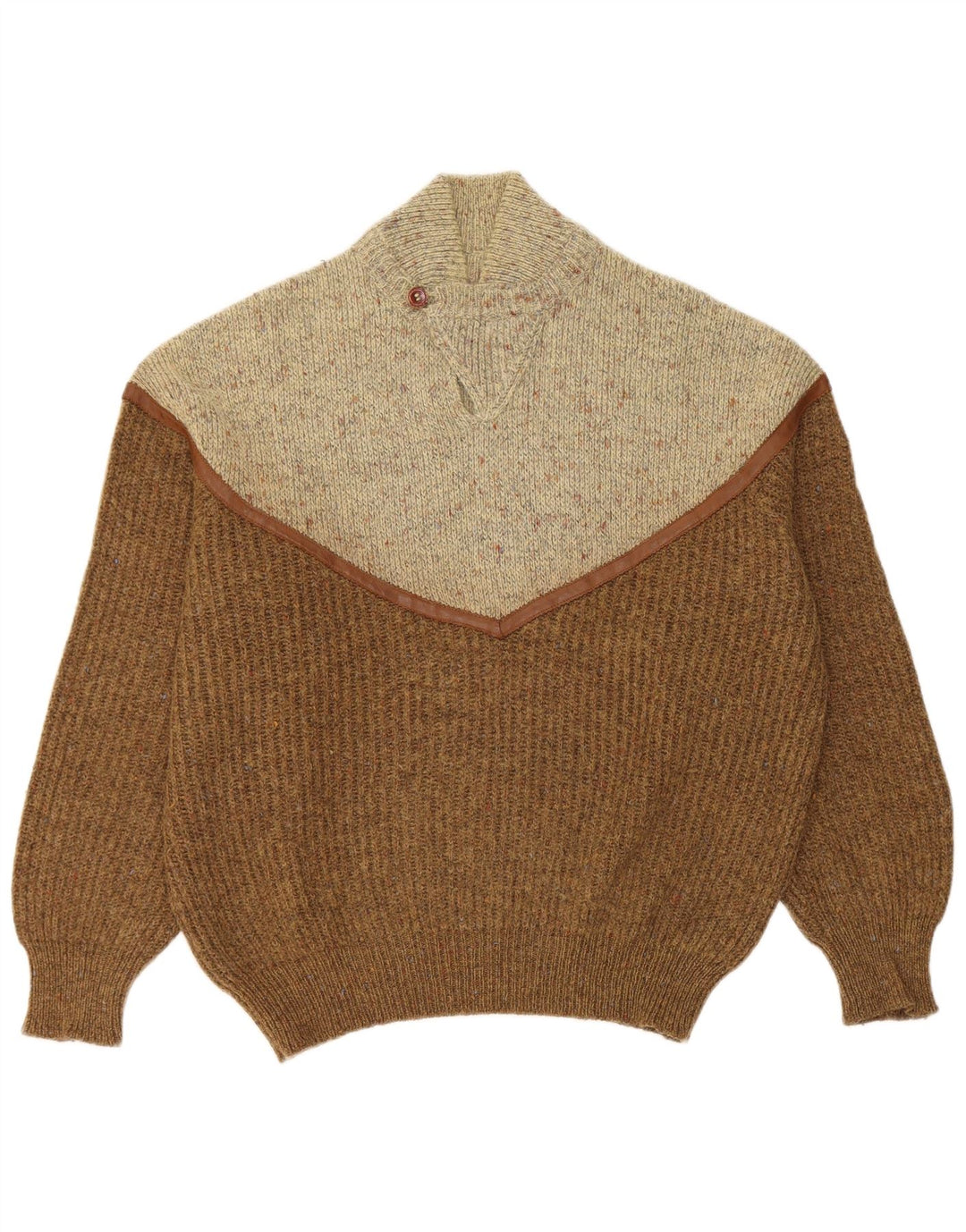 Maglione vintage da uomo con collo alto e color block marrone grande