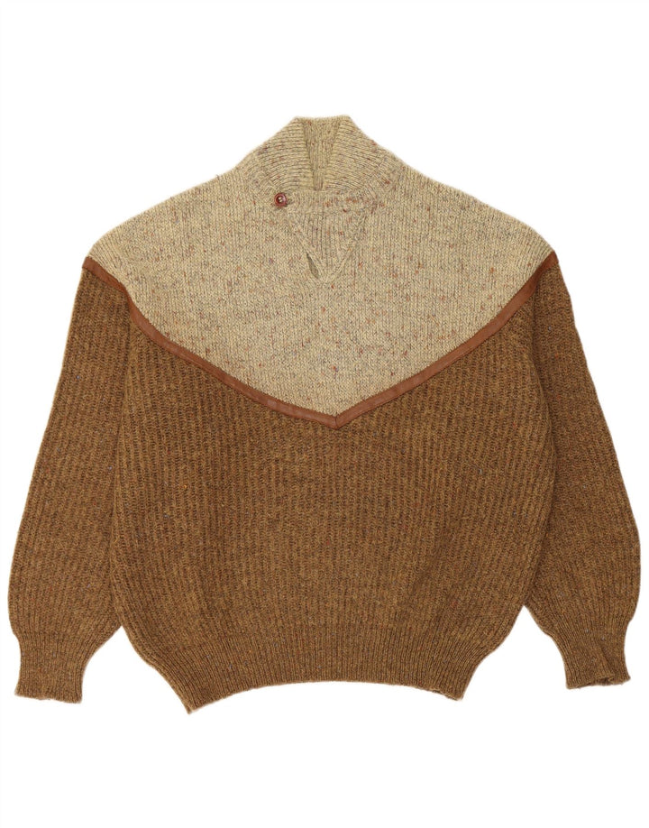 Maglione vintage da uomo con collo alto e color block marrone grande