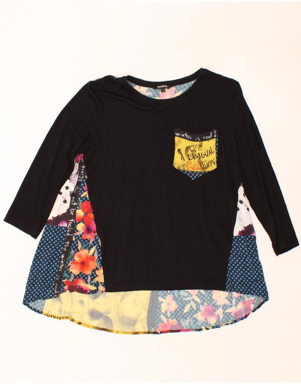 DESIGUAL Top grafico da donna manica 3/4 UK 10 piccolo floreale multicolore