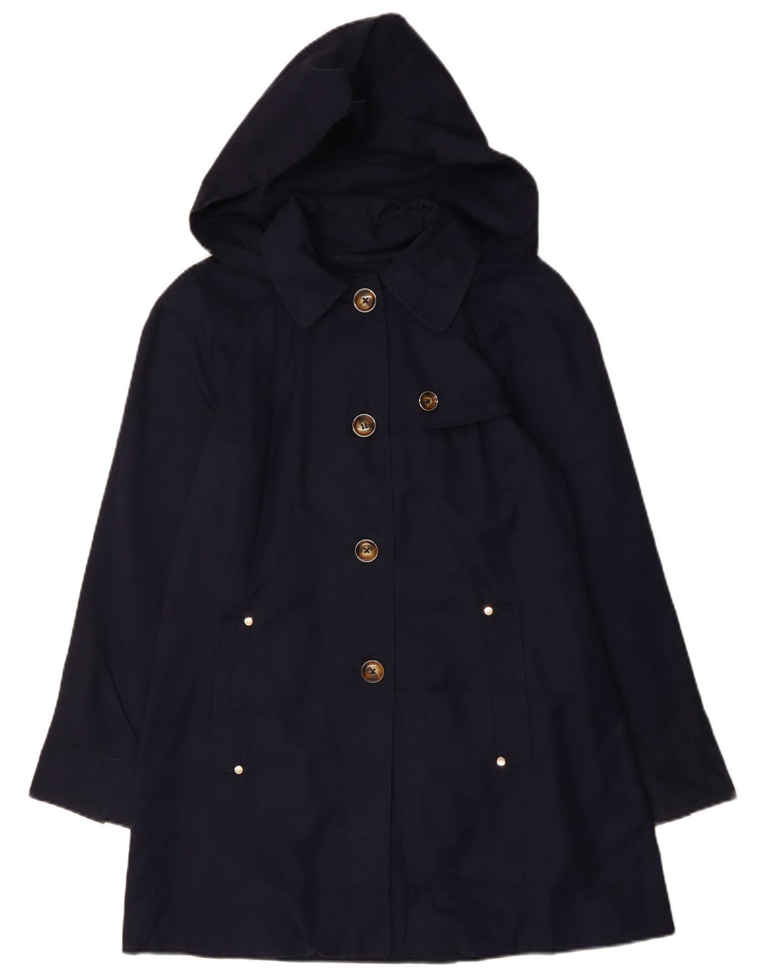 Trench con cappuccio da donna LONDON FOG UK 14 medio cotone blu navy