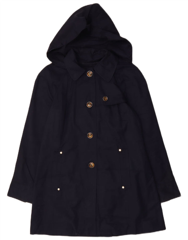 Trench con cappuccio da donna LONDON FOG UK 14 medio cotone blu navy