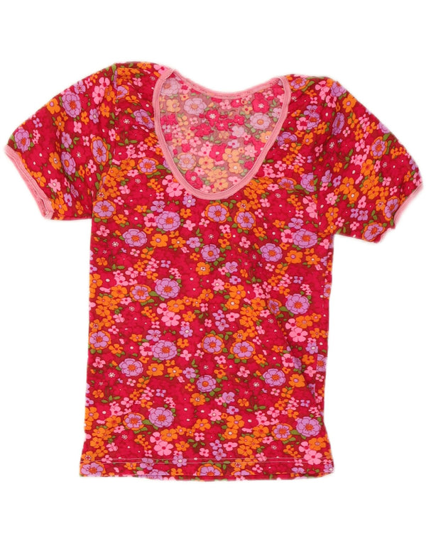 T-shirt corta da donna vintage Top UK 8 piccolo floreale rosso