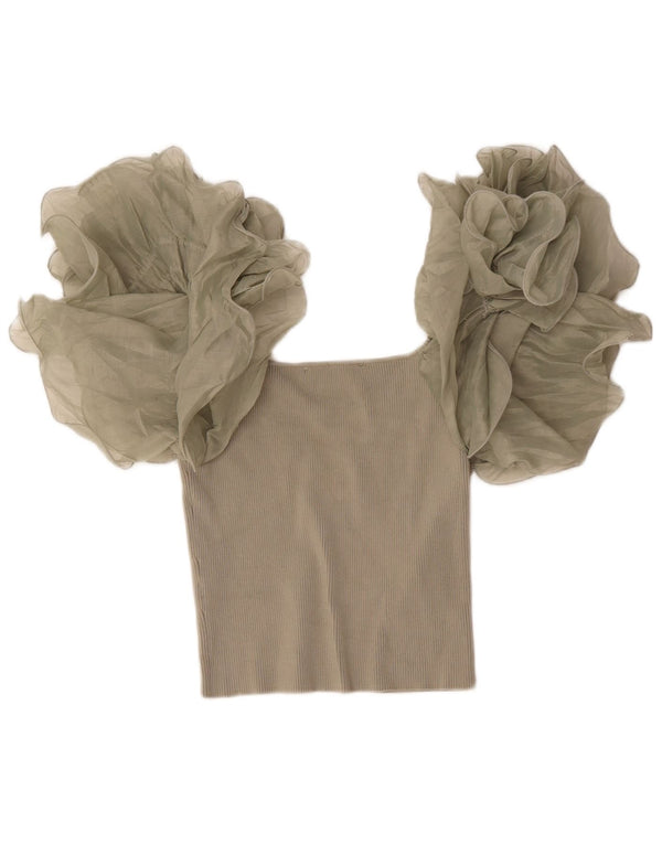 Zara Camicetta corta da donna UK 12 Viscosa beige medio
