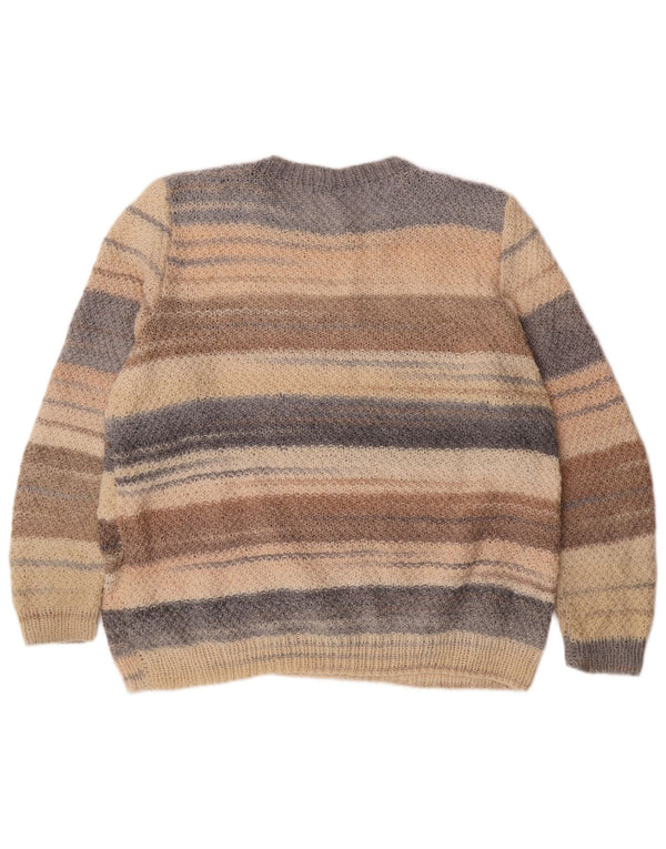 Maglione maglione girocollo da donna vintage UK 18 XL a righe beige