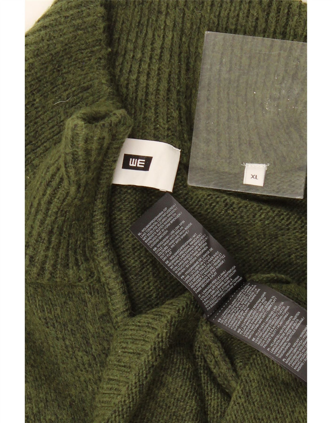 Maglione WE da uomo con zip e collo XL in lana Fair Isle color kaki