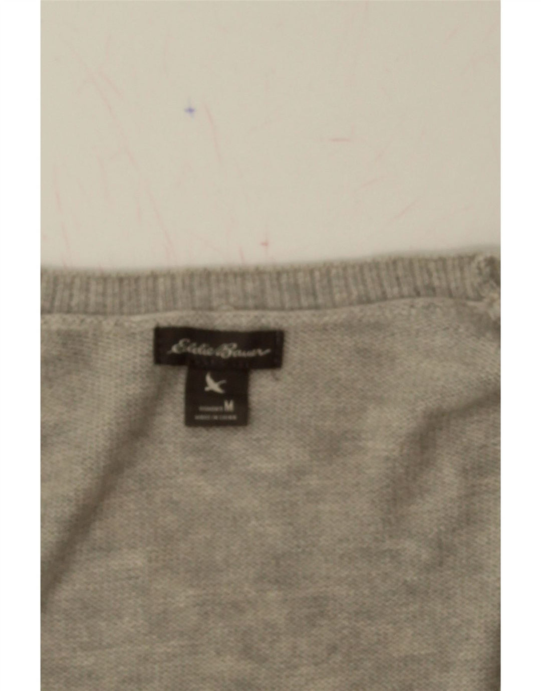 EDDIE BAUER Womens Cardigan Sweater UK 14 Medium Grey Geometric Cotton Vintage Eddie Bauer and Second-Hand Eddie Bauer from Messina Hembry 