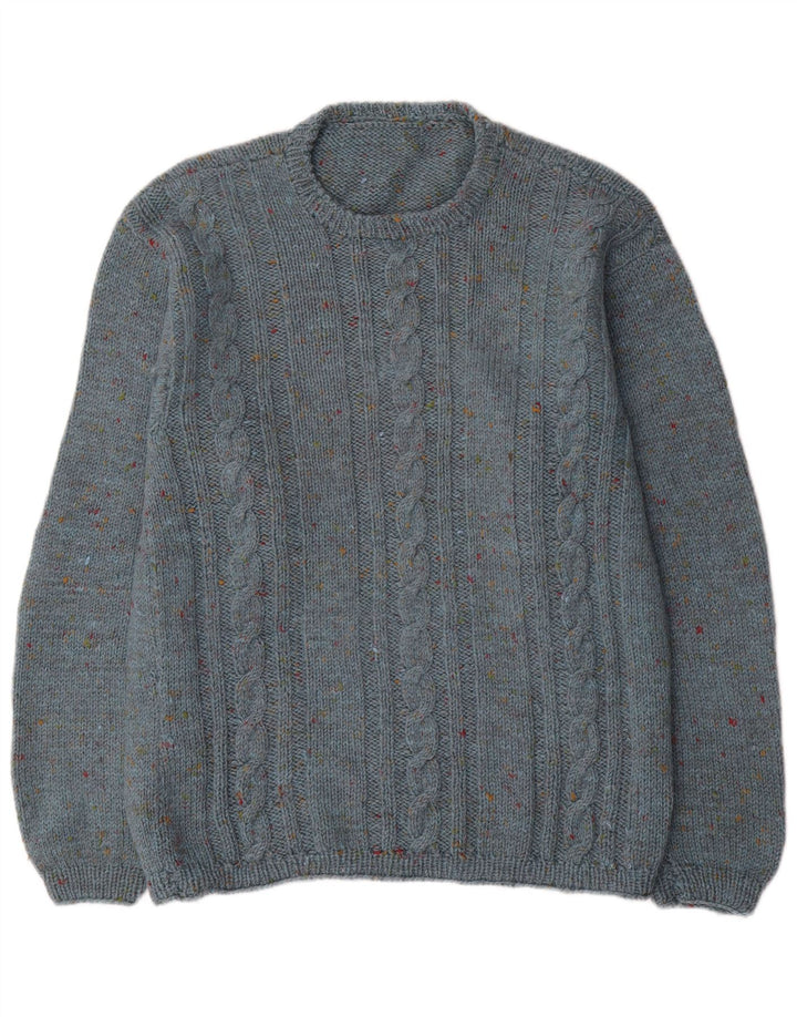Maglione maglione girocollo vintage da uomo blu medio chiazzato