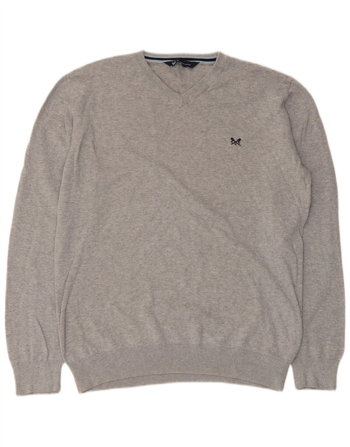 Crew Clothing Maglione da uomo con scollo a V grande cotone grigio